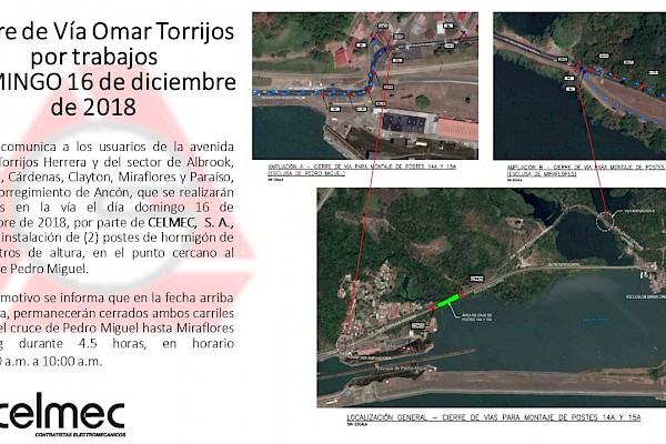 Cierre de Vía Omar Torrijos por trabajos el domingo 16 de diciembre