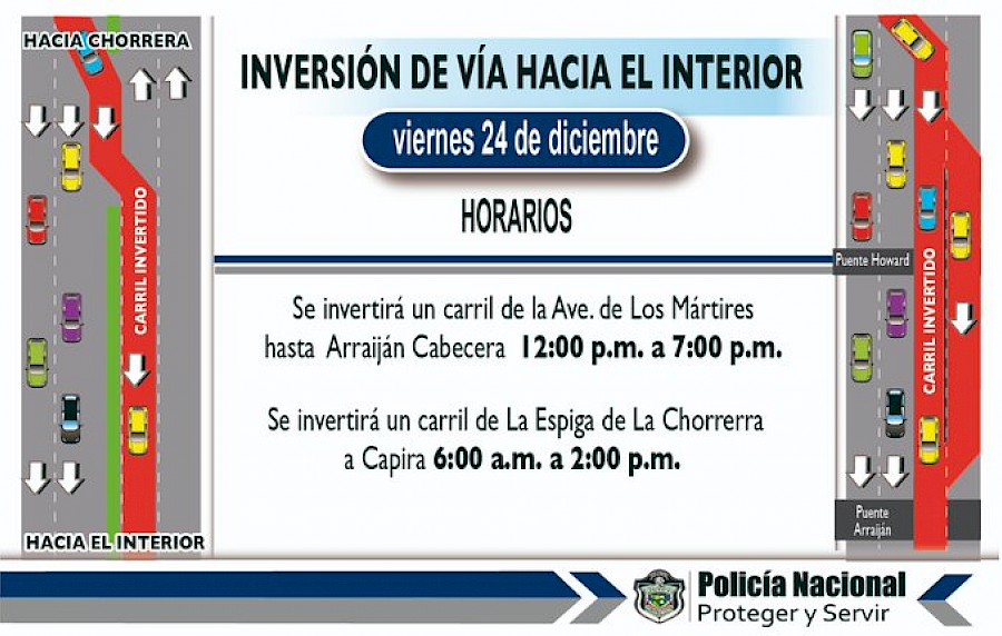 El viernes 24 de diciembre de 2021, se activan los operativos de inversión de carriles en Panamá Oeste