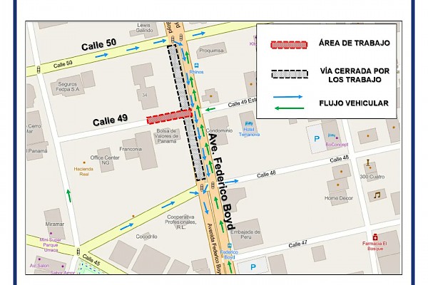 Cierre parcial de dos carriles en la Avenida Federico Boyd del 6 al 9 de mayo